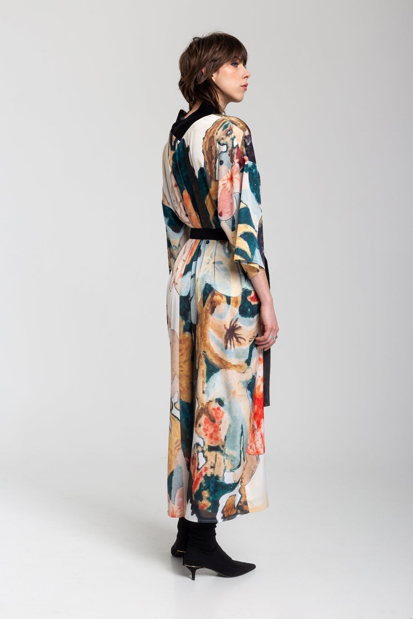 maxi dress inset black satin belt