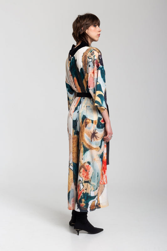 maxi dress inset black satin belt