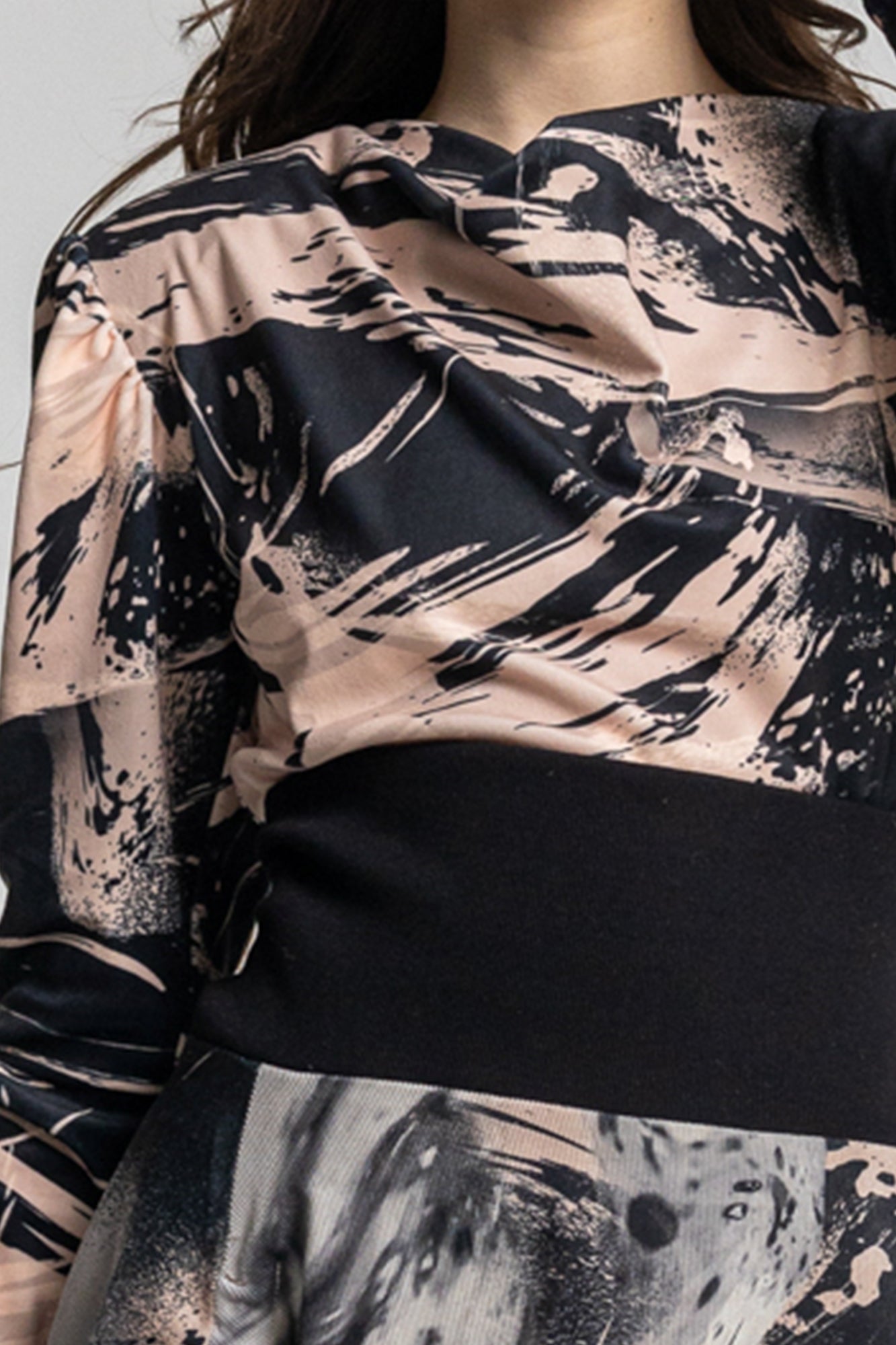 soft elastic unique printed velvet top with elegan boat neck