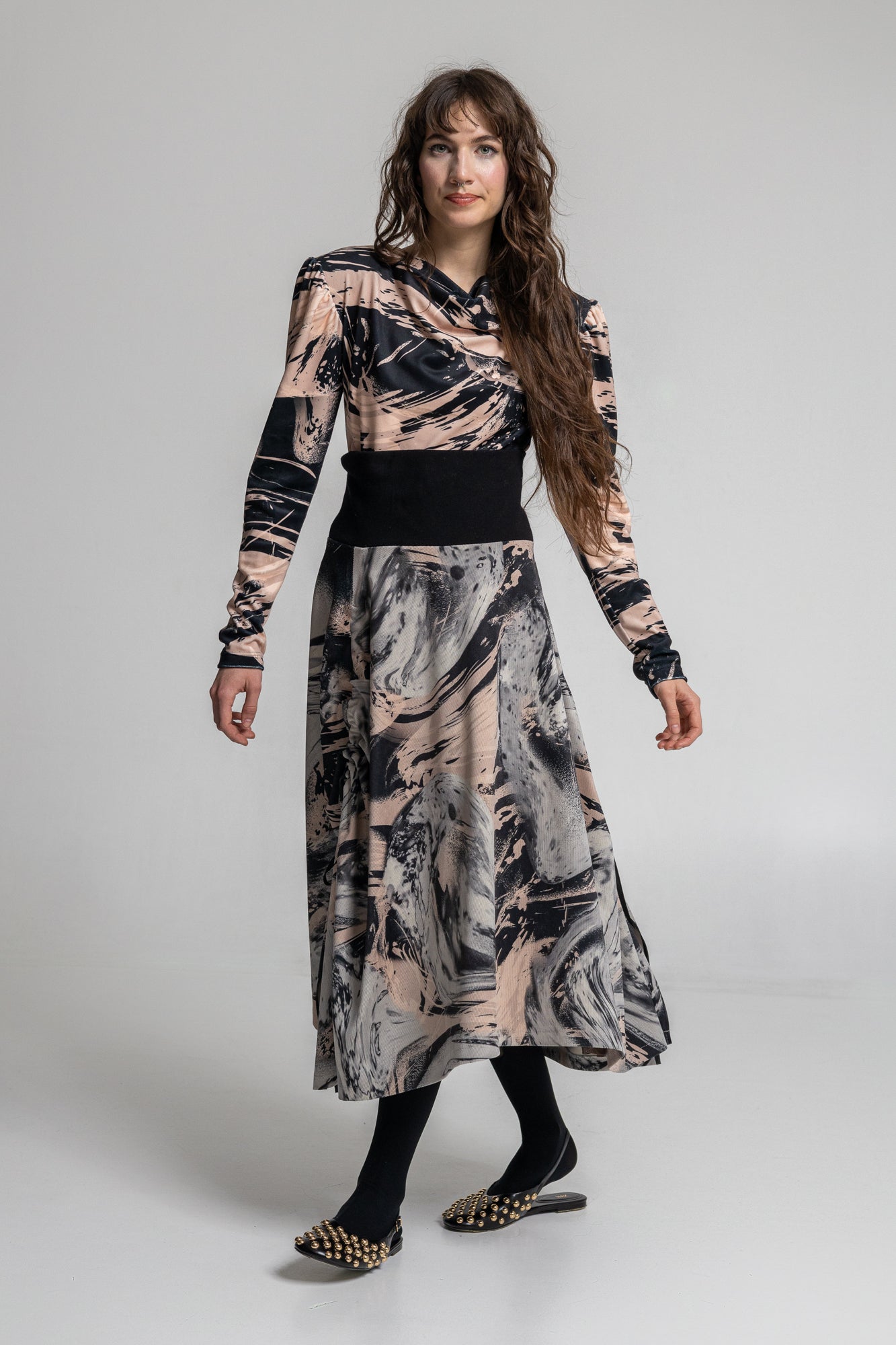 soft elastic velvet top with structured shoulder pads