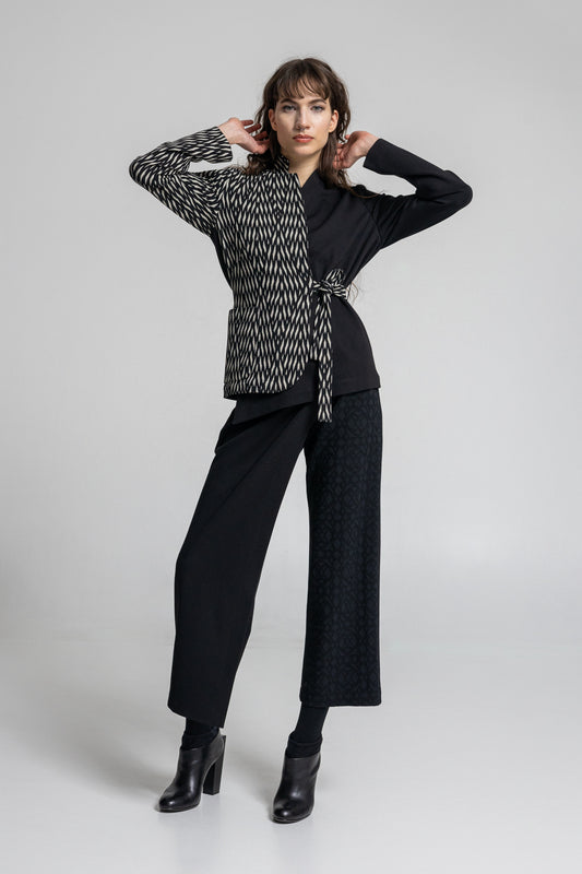 asymmetric middle weight jersey blazer with overlapped v-neckline