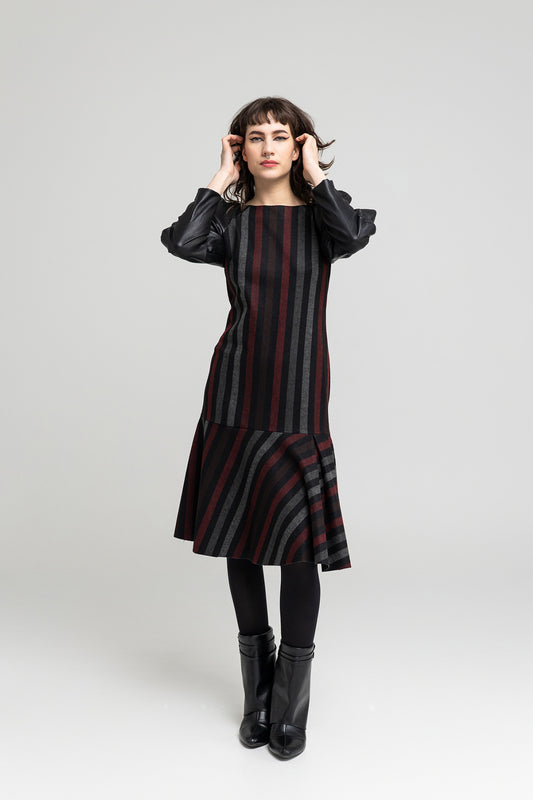striped midi dress flared silhouette artista budapest