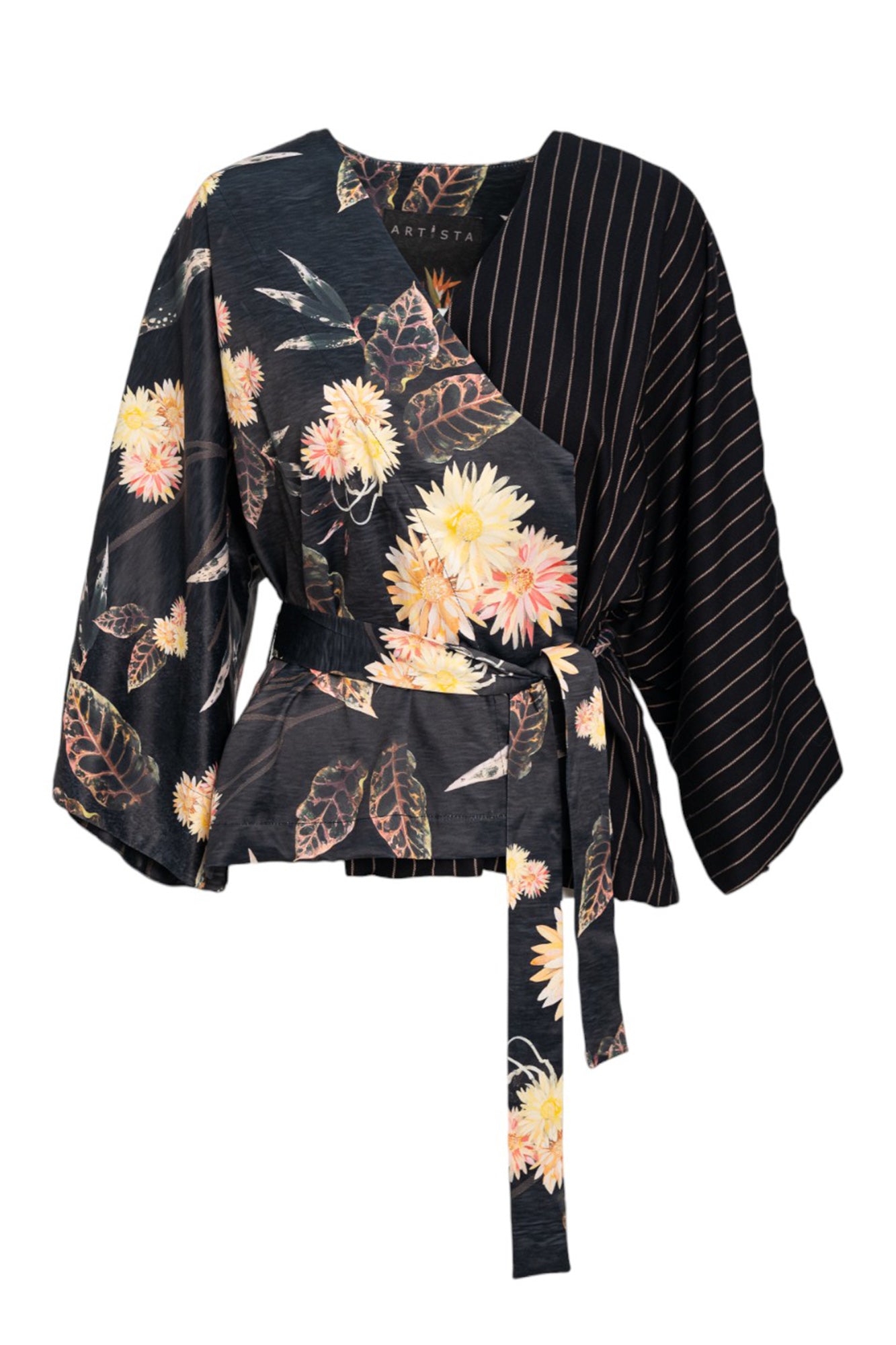 Floral wrap kimono with overlapped design