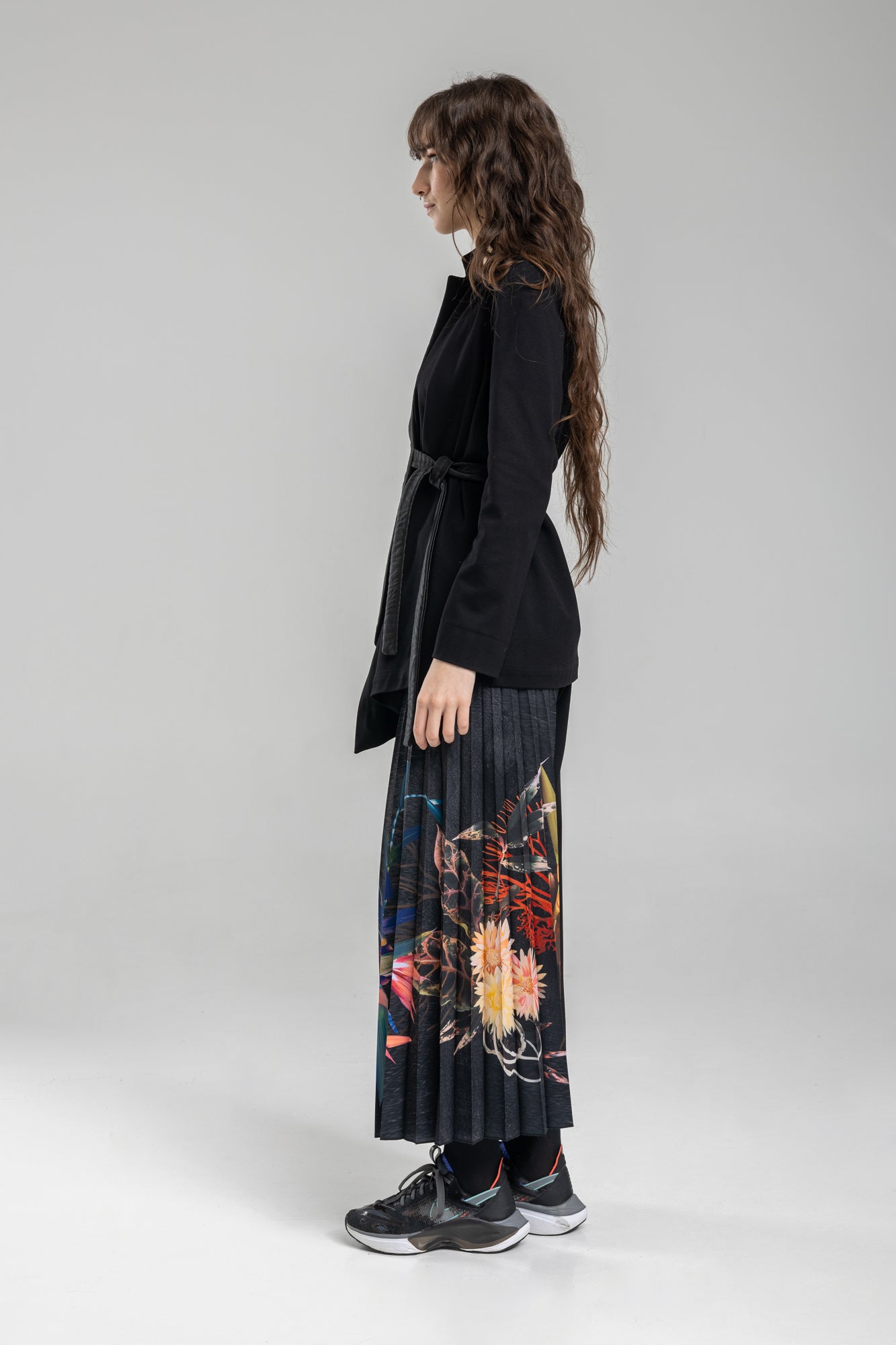 overlapped ankle-lenght floral printed pleated culottes