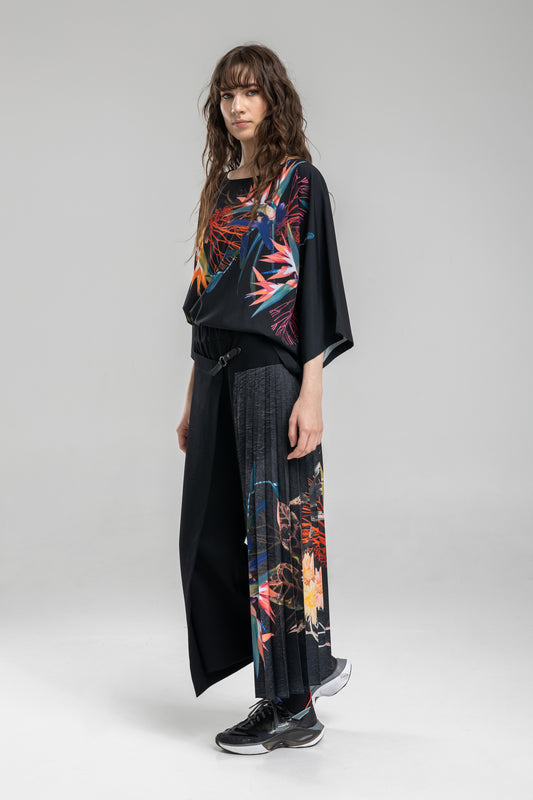 overlapped ankle-lenght pleated culottes