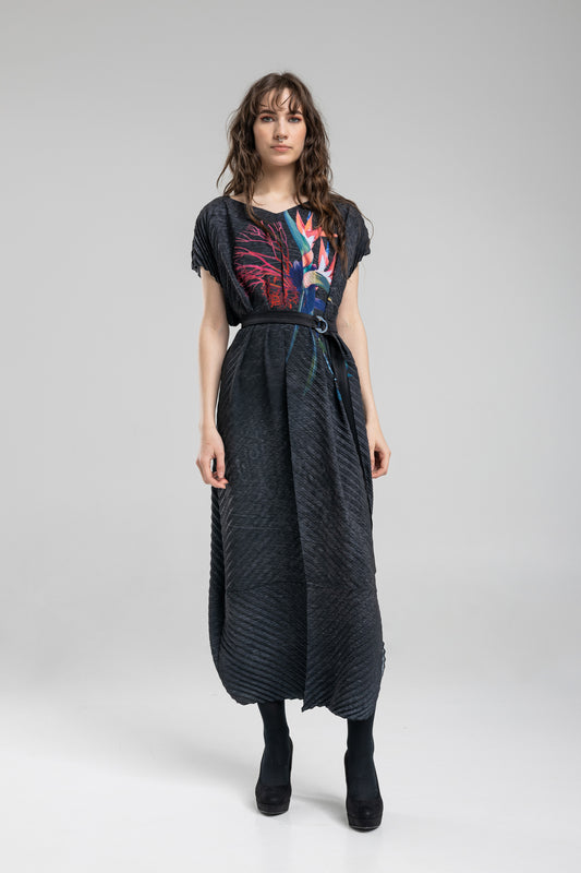 Pleated Maxi Dress with inset belt