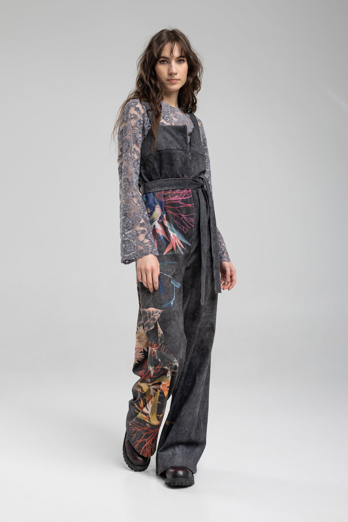 washed black corduroy jumpsuit with zipp closure