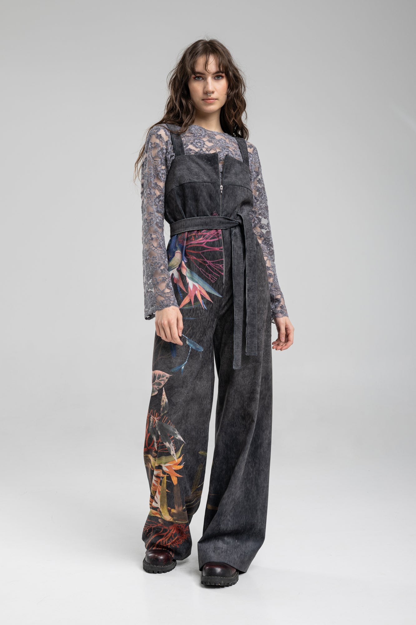 Washed black corduroy jumpsuit