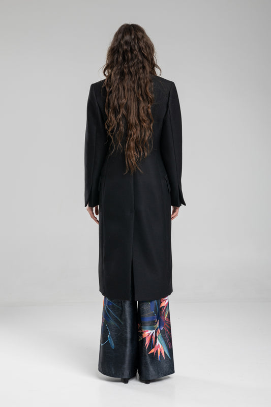 black coat with slit on back