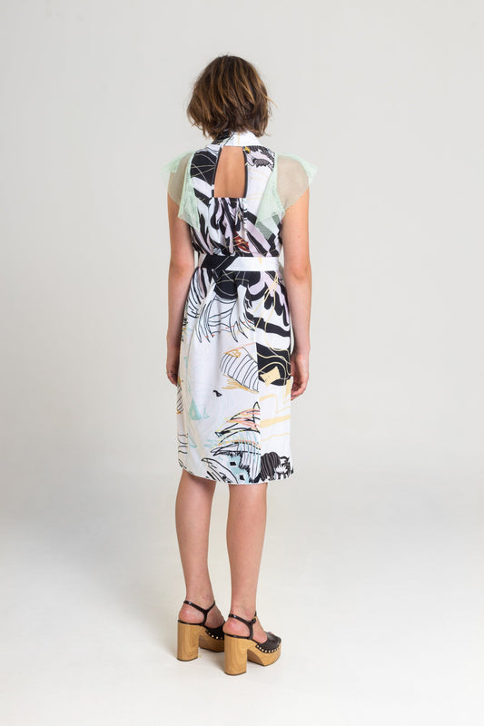 printed midi cut dress with inset belt artista budapest