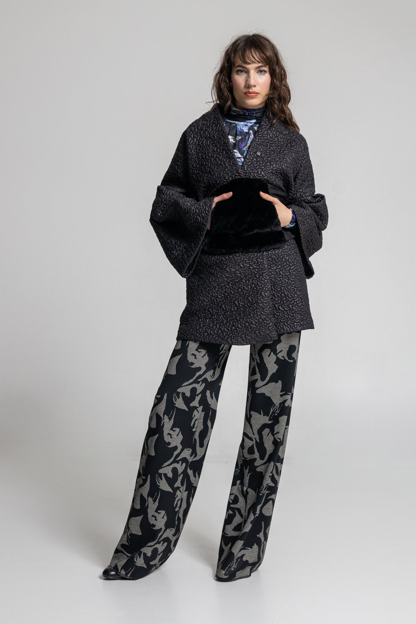 asia inspired quilted waterresistant jacket with generous long bell sleeves
