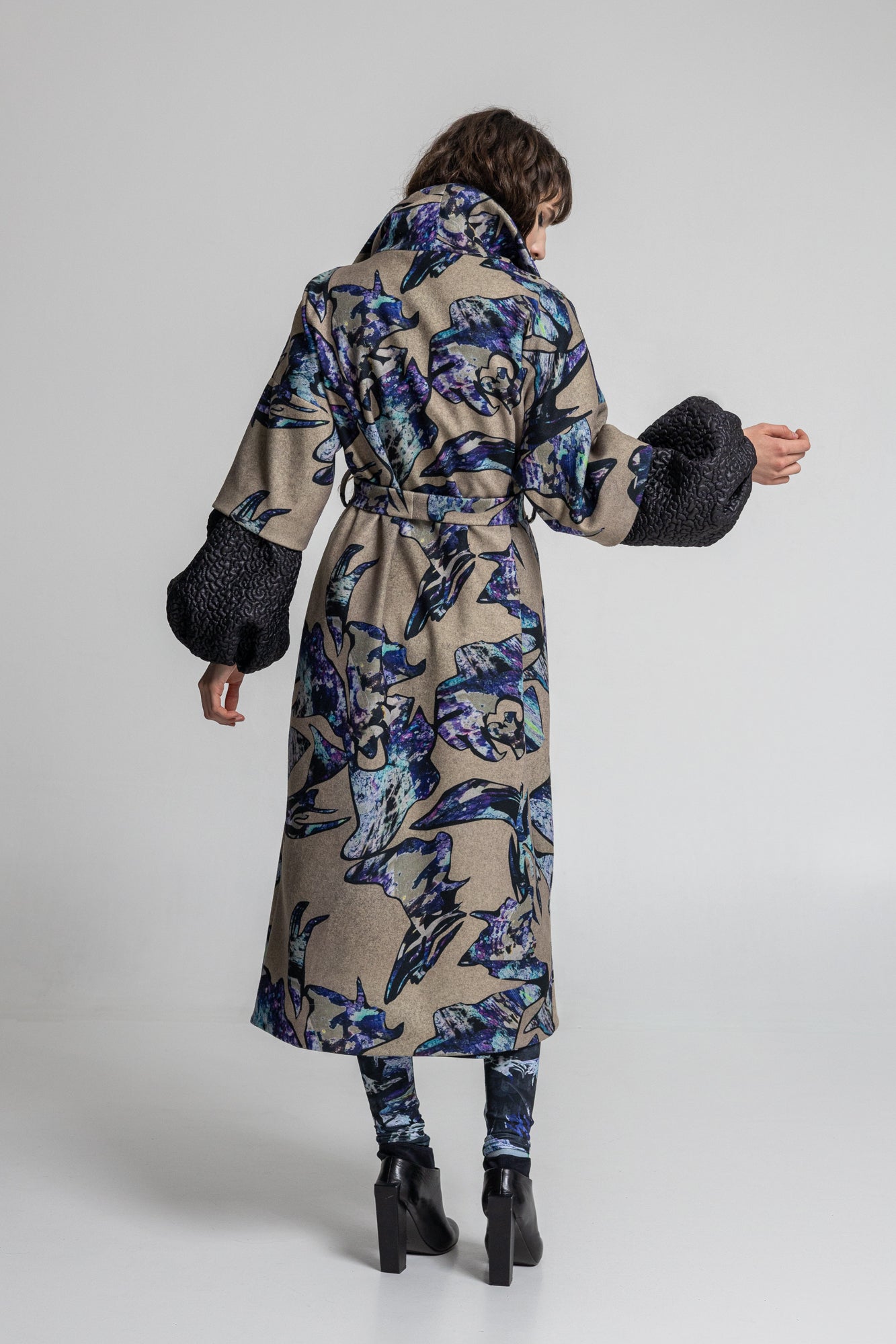 overlapped printed coat maxi straight cut