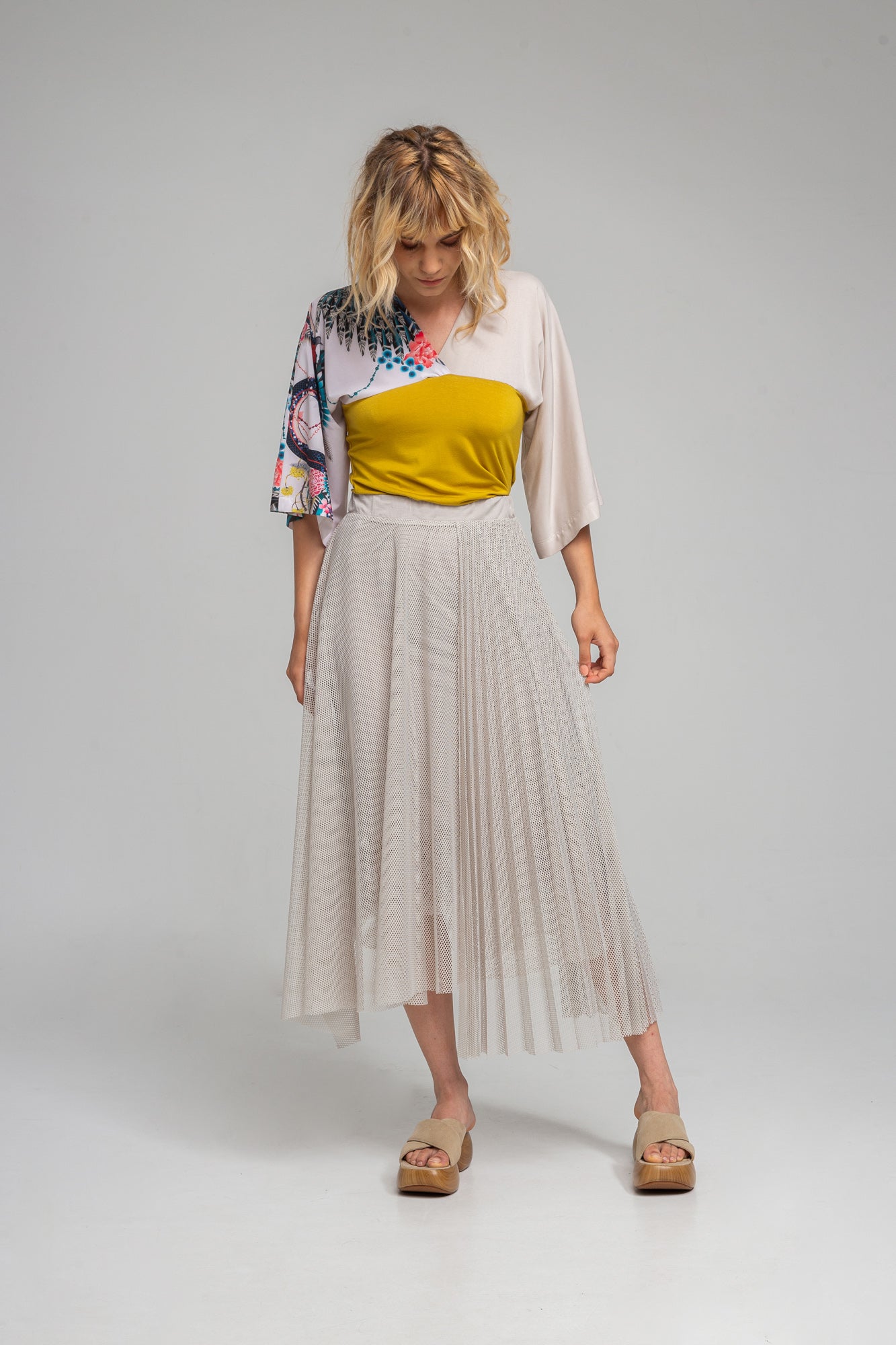 DAWN IVORY mesh pleated skirt