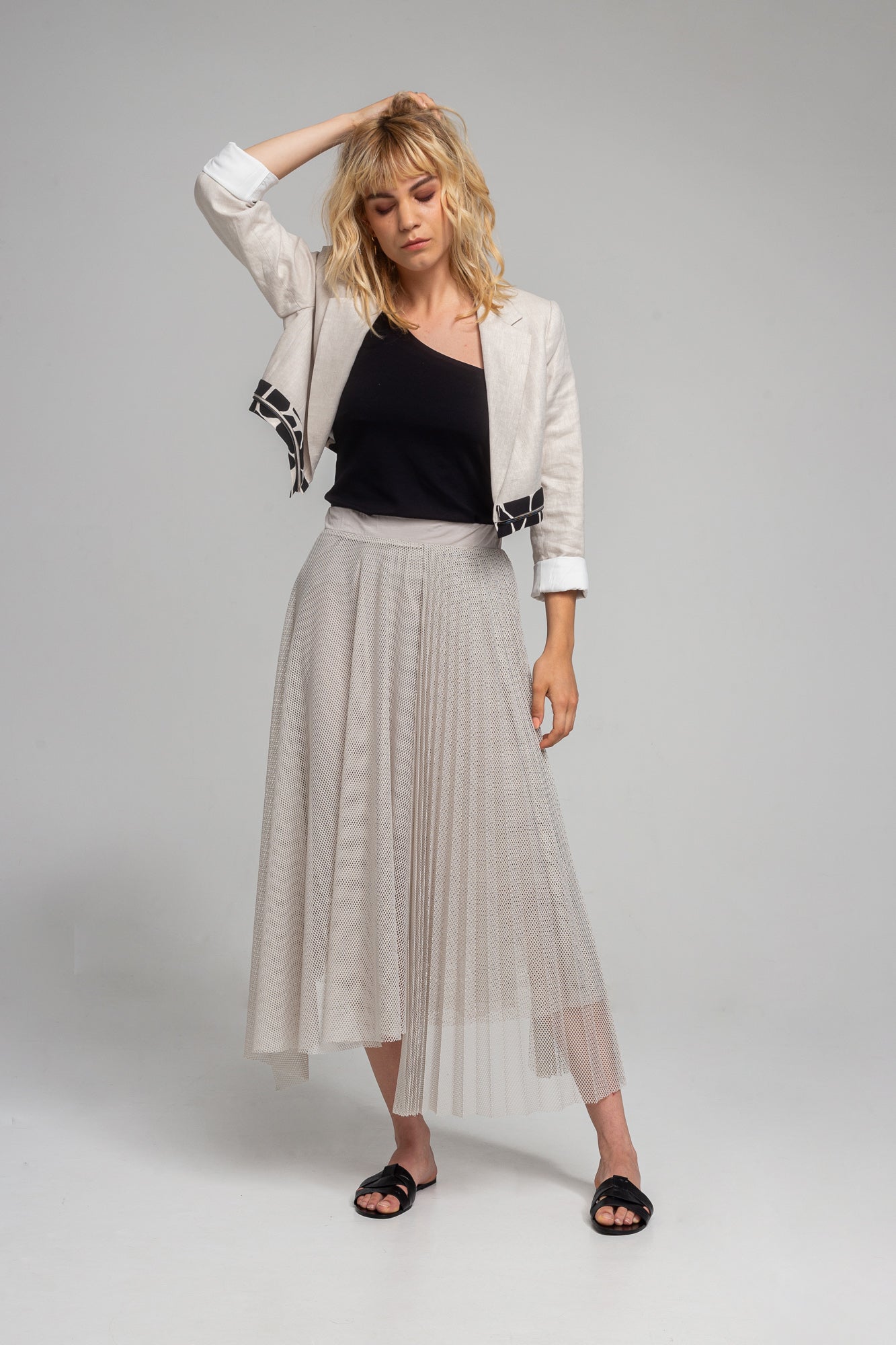 DAWN IVORY mesh pleated skirt