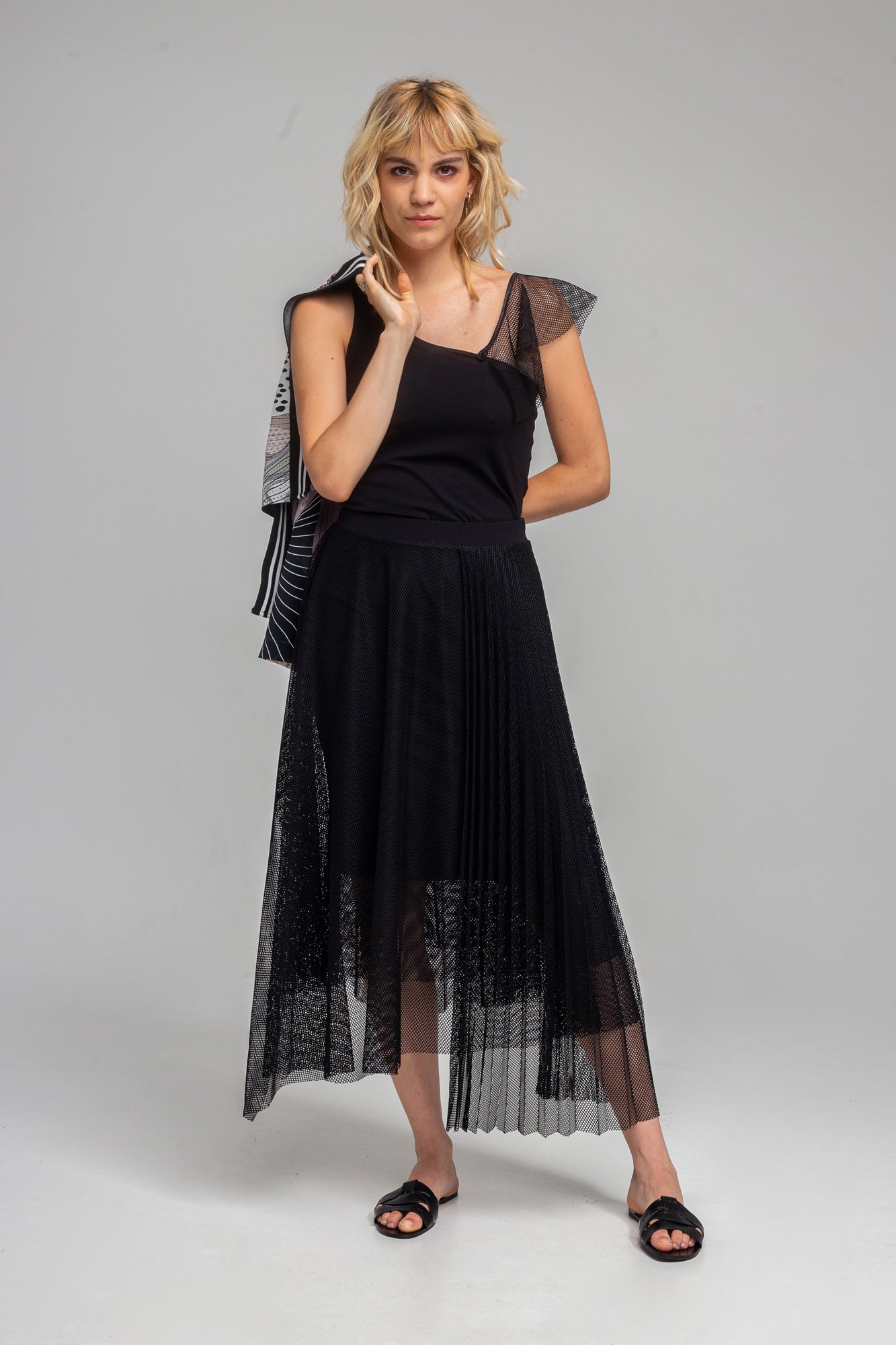 mesh pleated maxi skirt flattering silhouette artista budapest