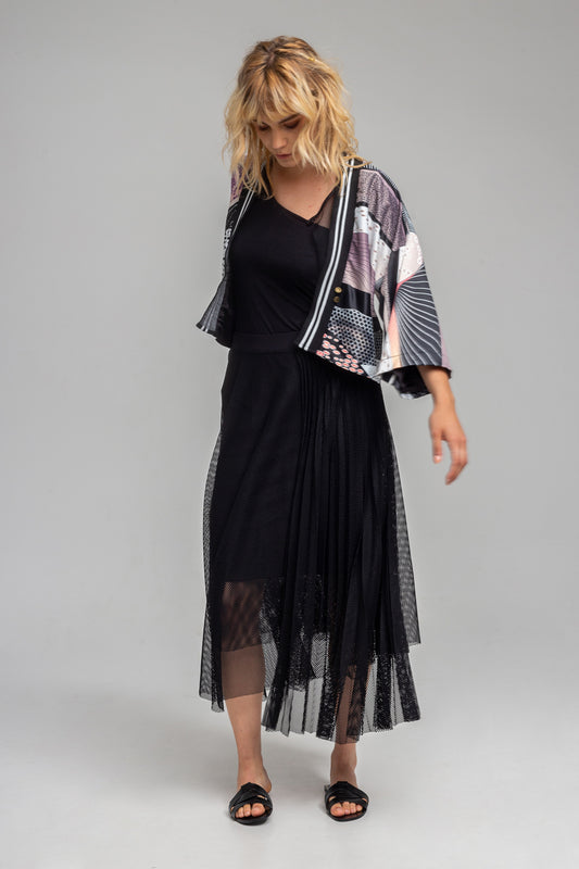 mesh asymmetric pleated layered maxi skirt artista budapest