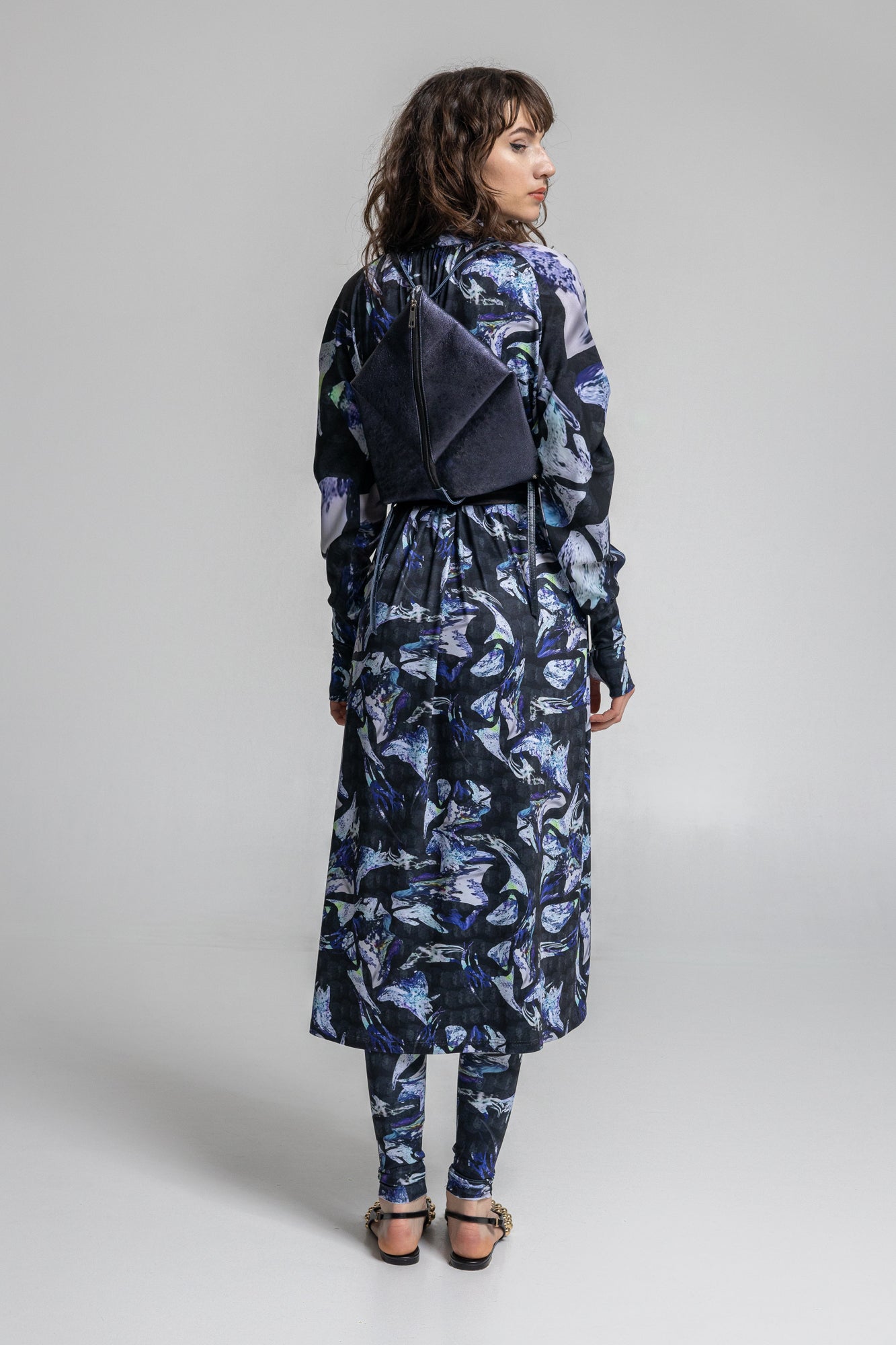 crystal like printed elastic leggings with high-rise