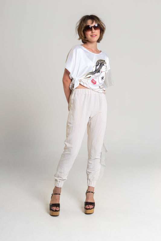 printed top with asymmetric sleeves artista budapest