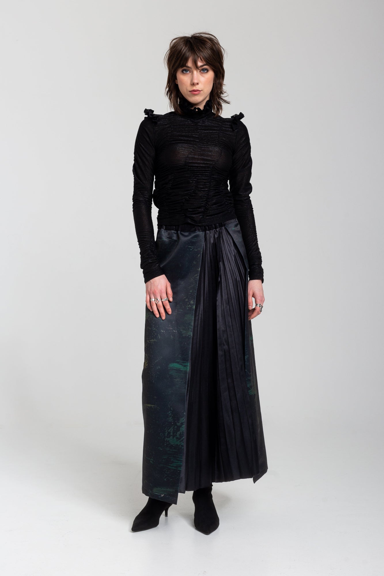 maxi skirt with pleats on front