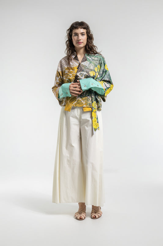 overlapped unique printed kimono