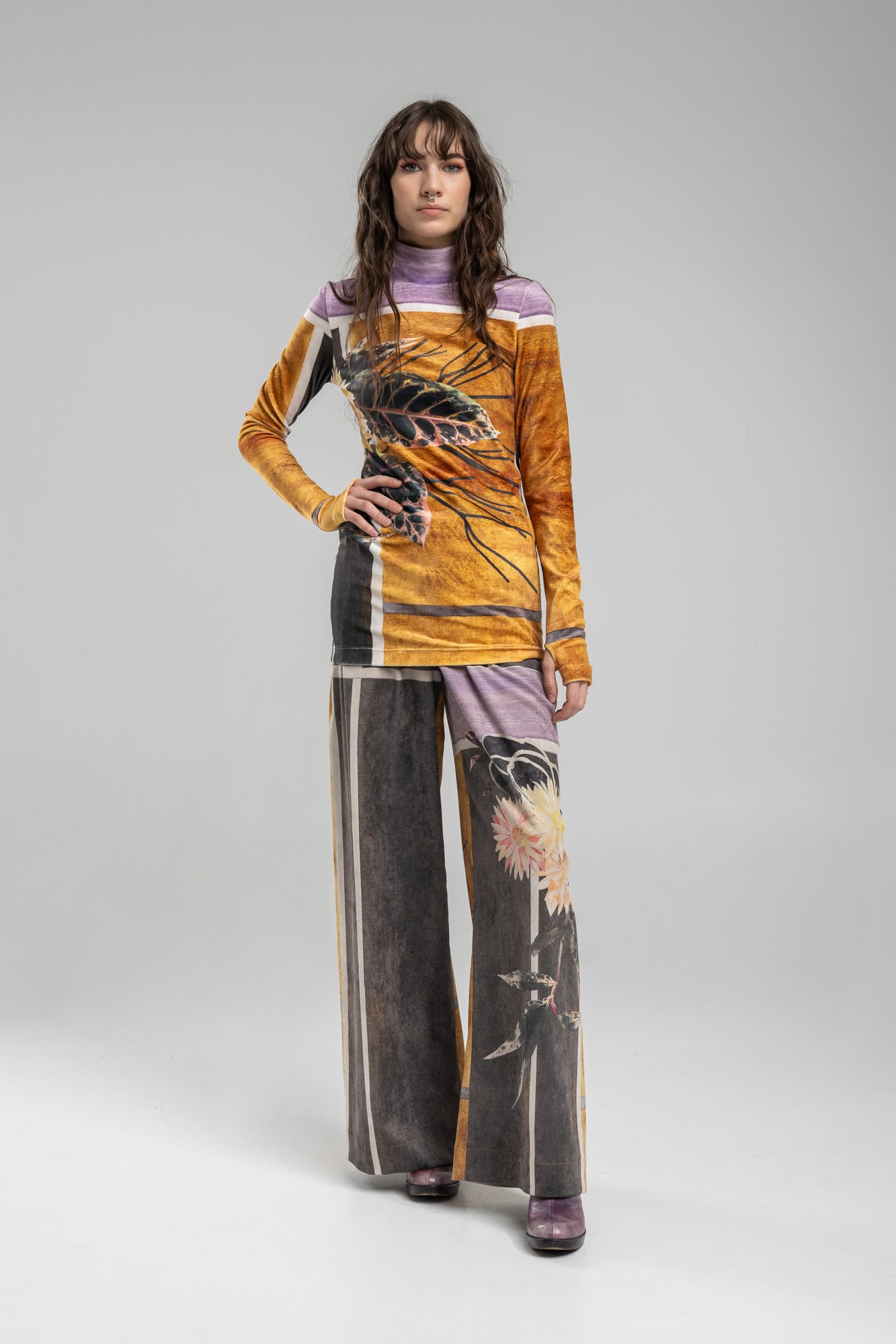 Long Turtleneck with asymmetric floral print