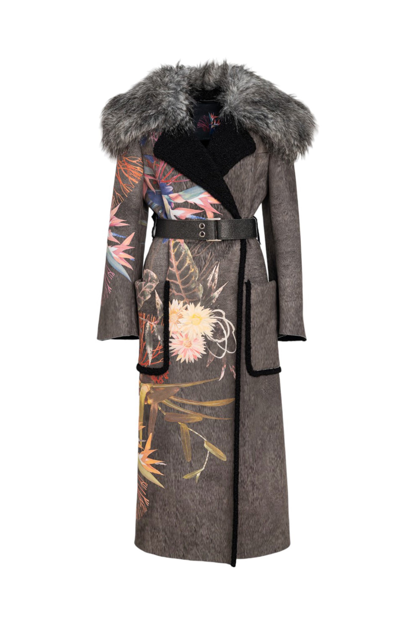 maxi coat with faux fur collar
