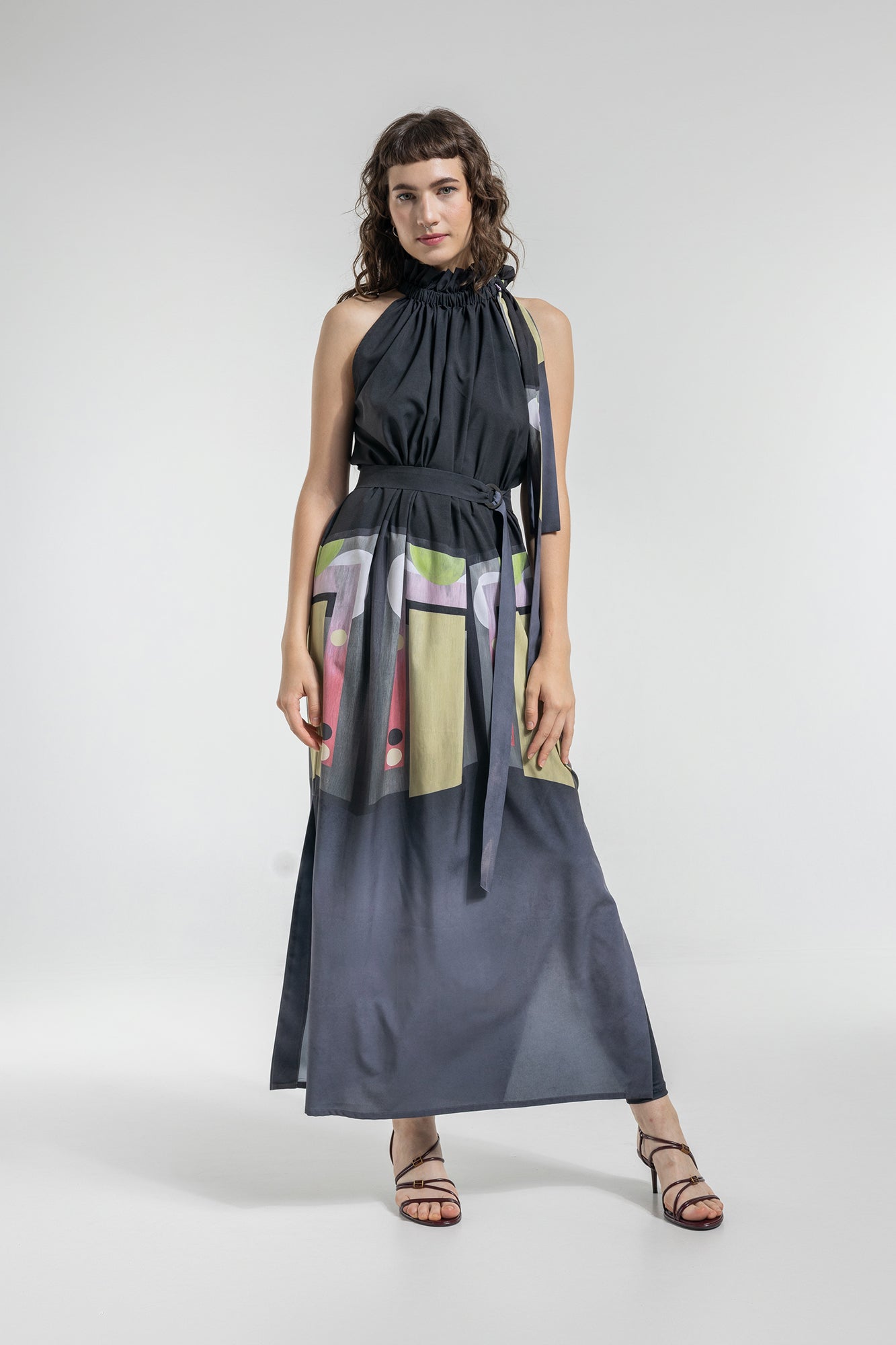 harper halter dress in maxi length Neck – Unique Printed Feminine Silhouette Color Group:YELLW