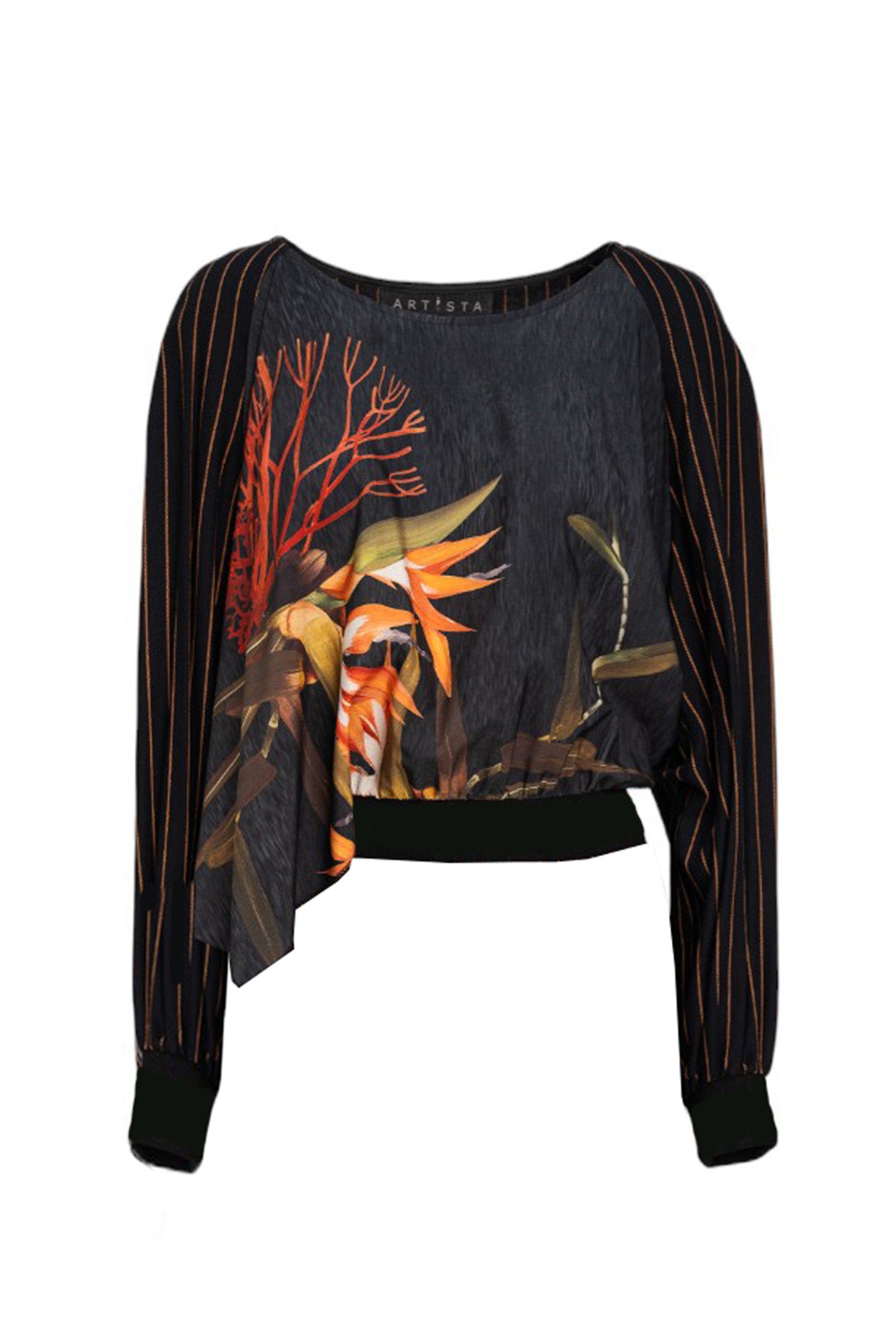 Blouse with boat neck and extensive floral print