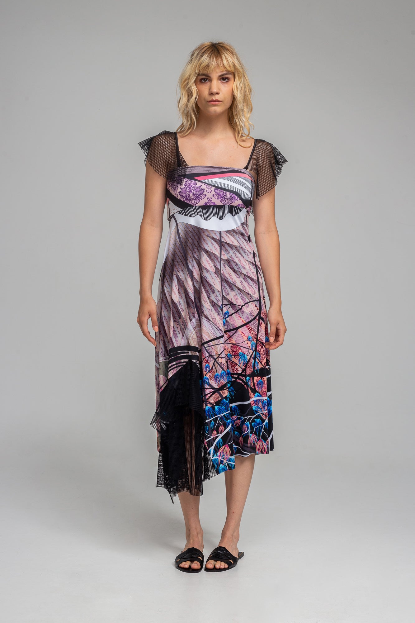 GAIA printed asymmetric midi dress