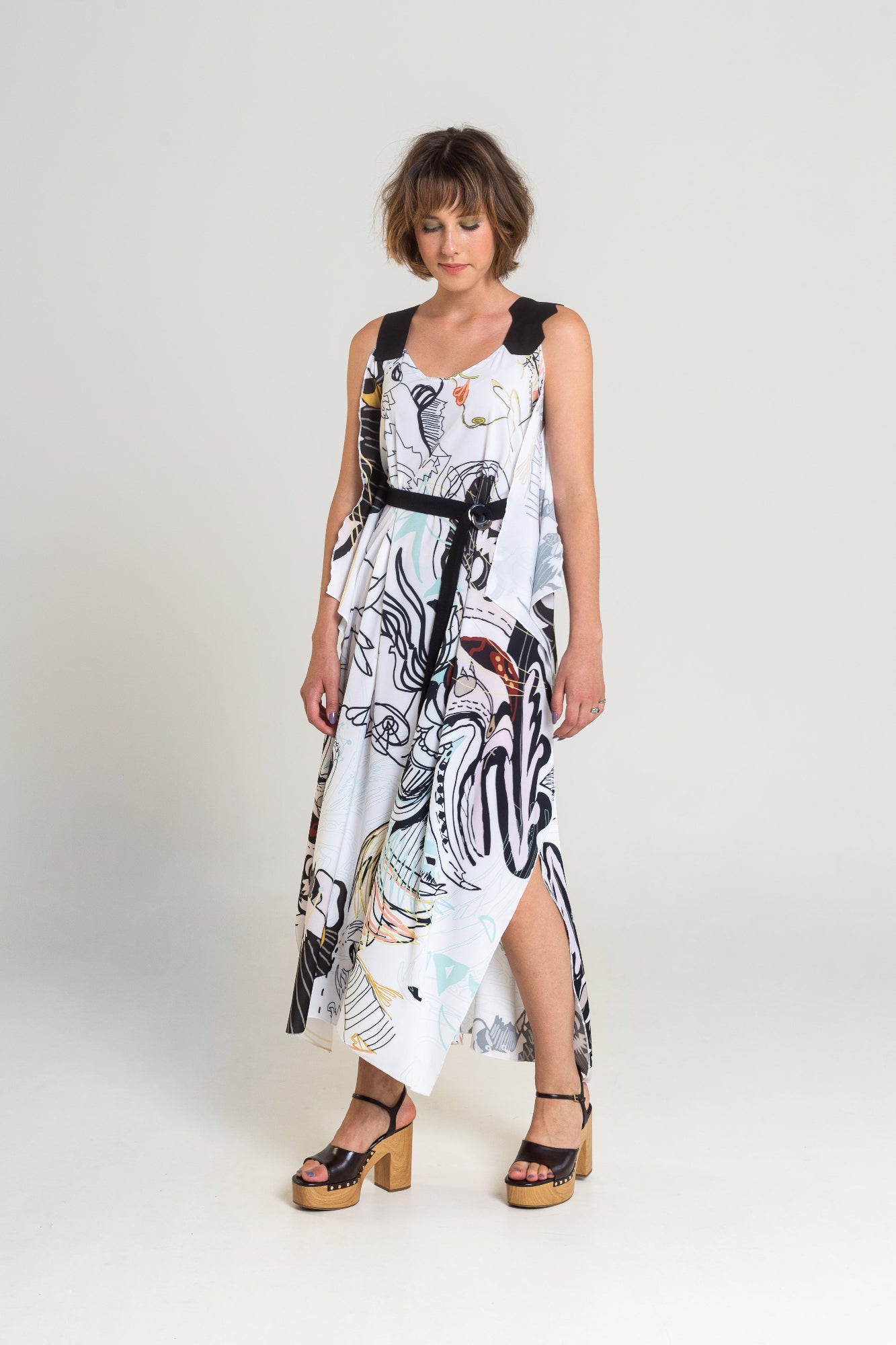 printed midi dress with spagetthi straps artista budapest