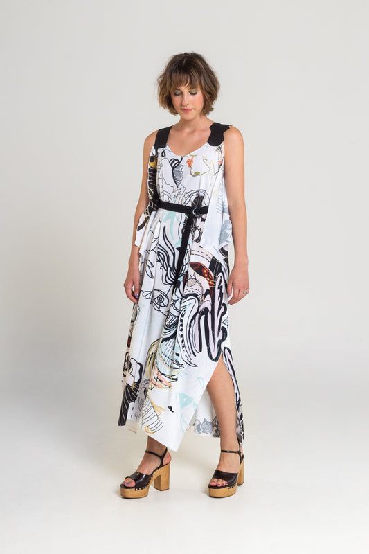 printed midi dress with spagetthi straps artista budapest
