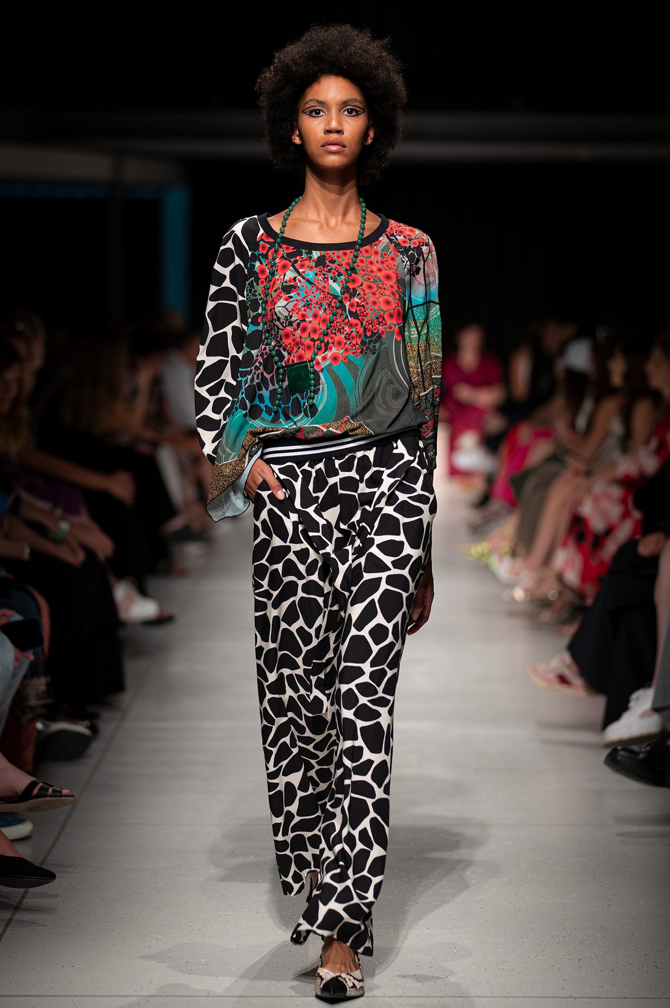Iza printed palazzo pants at BCEFW