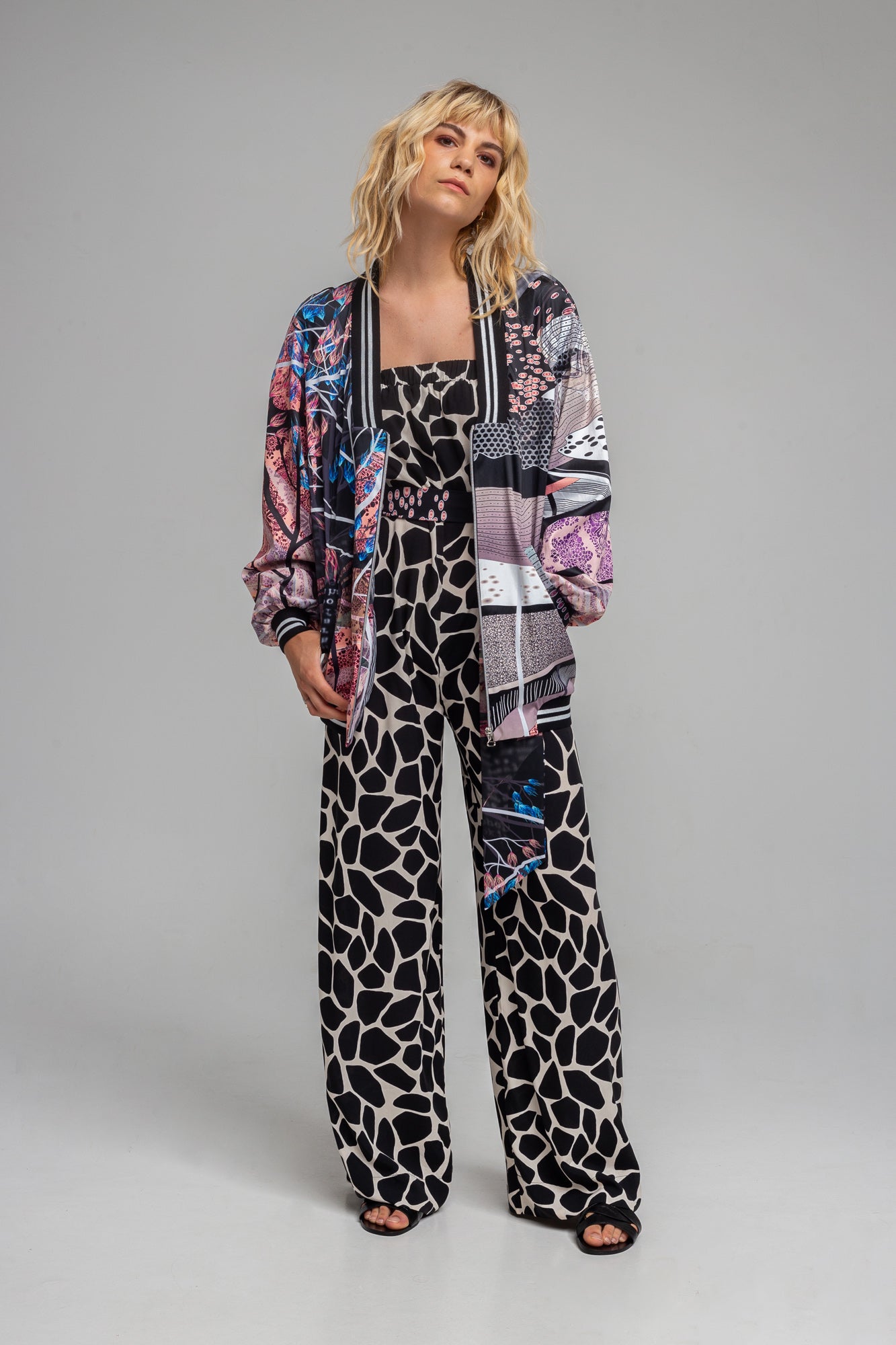 strapless black and white printed jumpsuit artista budapest