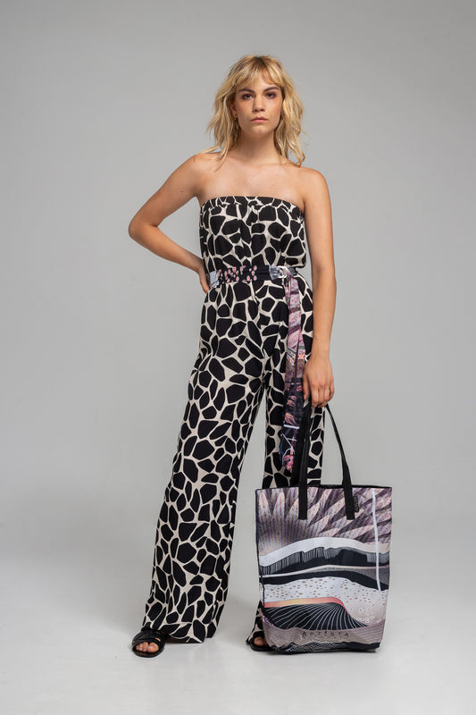 strapless jumpsuit with own printed tie belt artista budapest