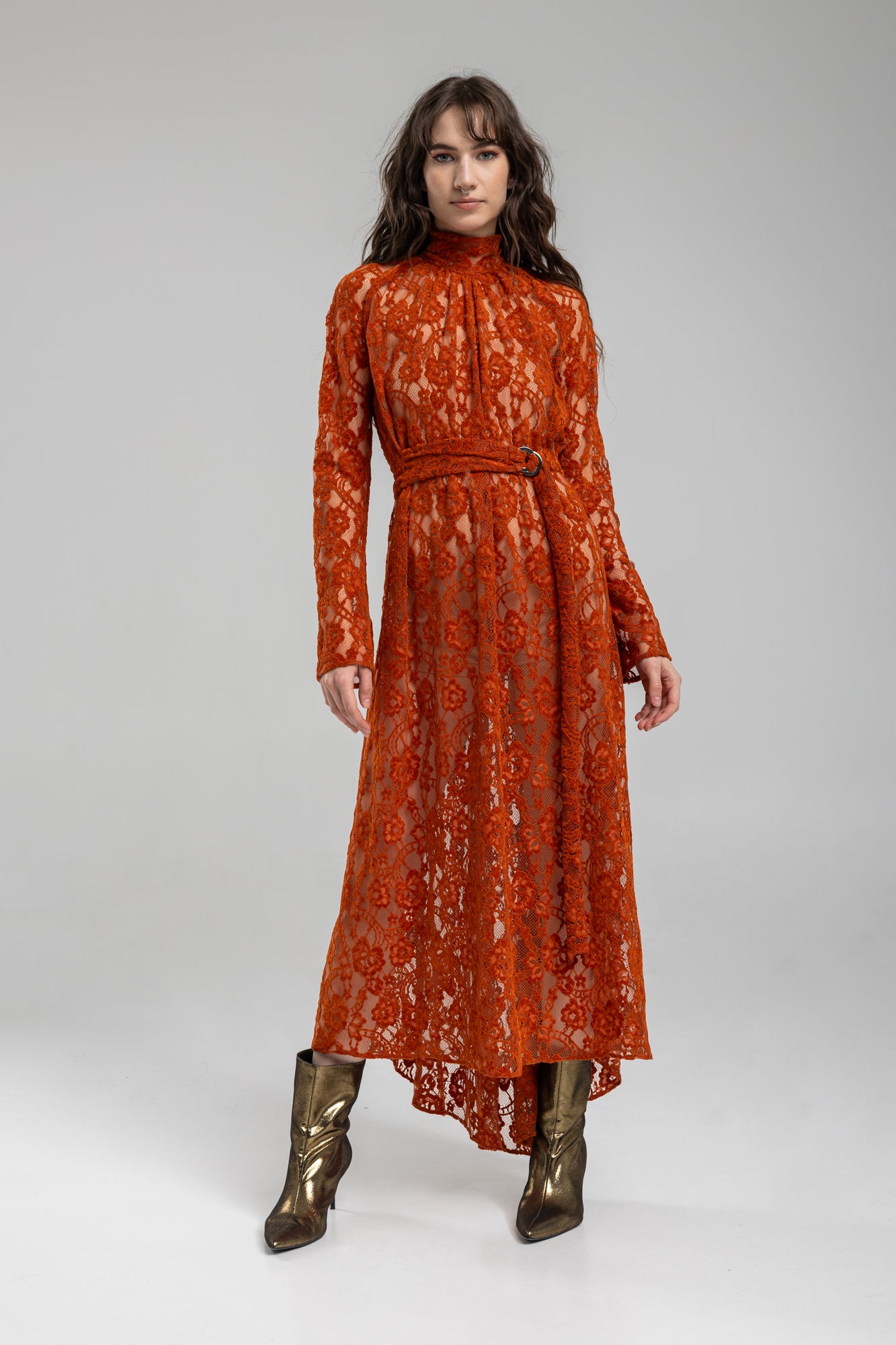 Lace maxi dress with turtleneck