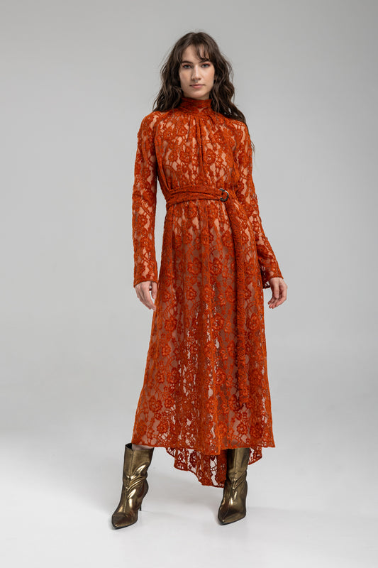 Lace maxi dress with turtleneck