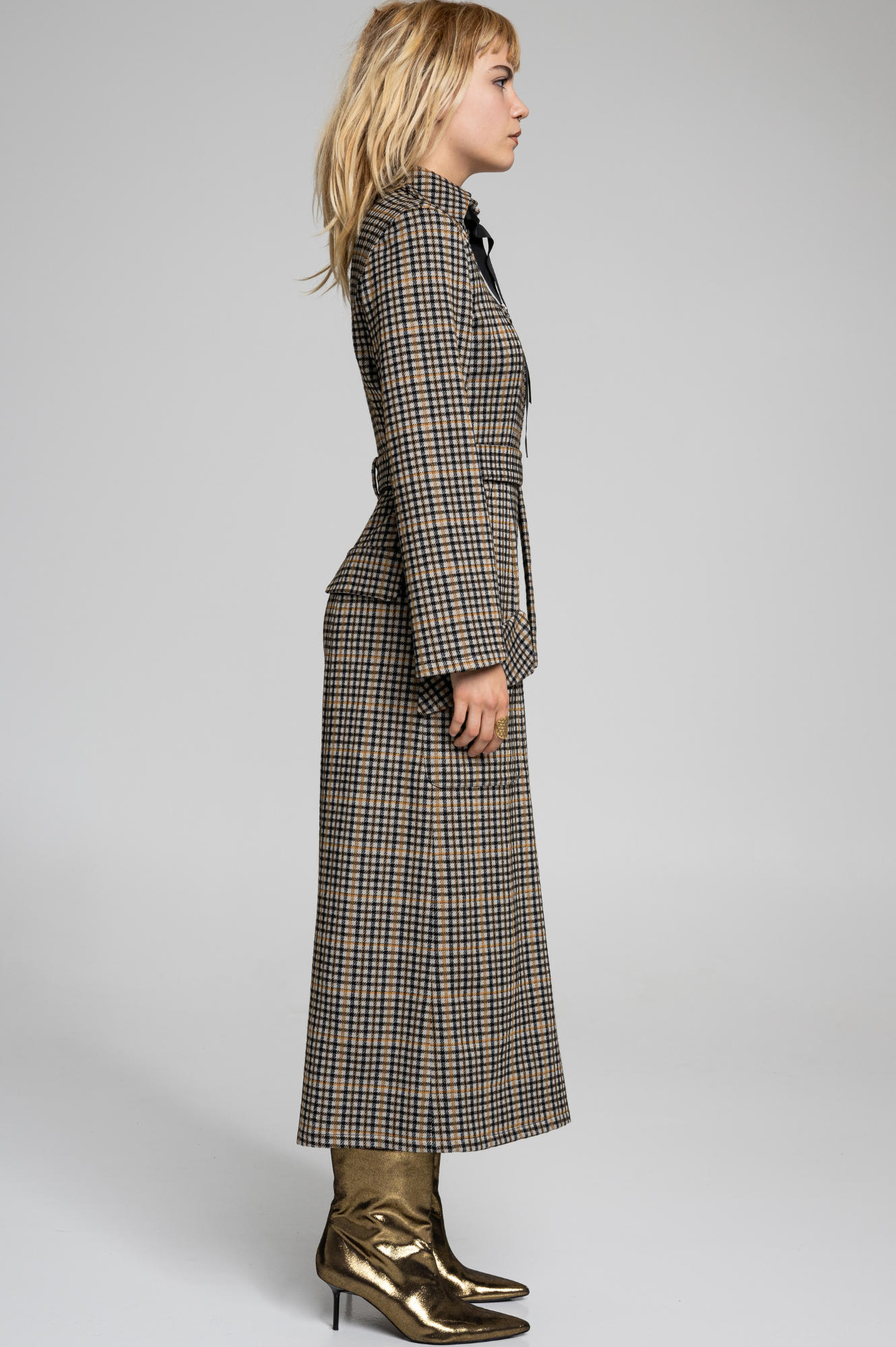 tailored jumpsuit with inset belt and zipup closure