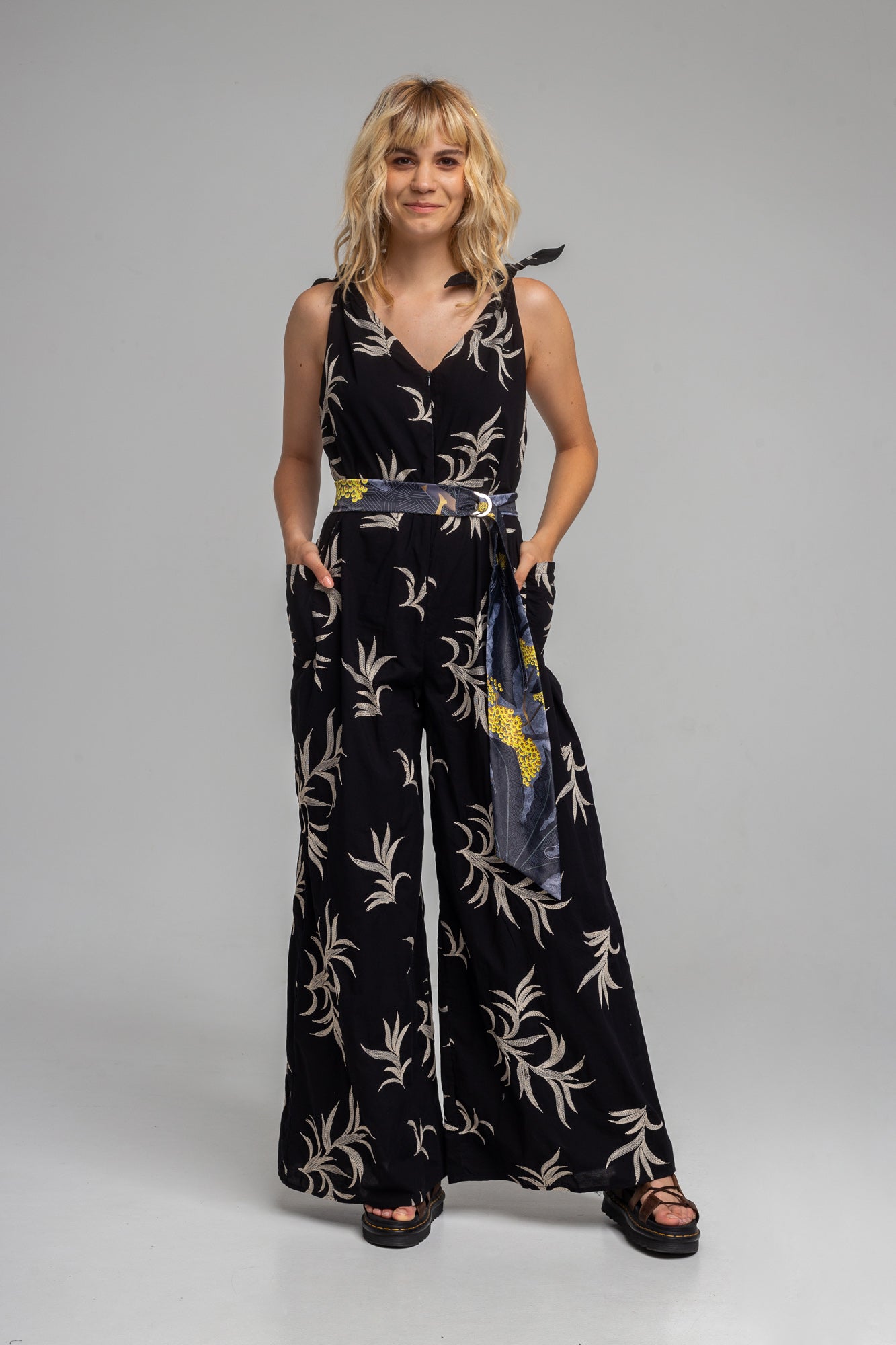 emroidered lightweight cotton jumpsuit wide palazzo leg cut artista budapest