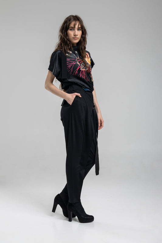 top with asymmetric floral print