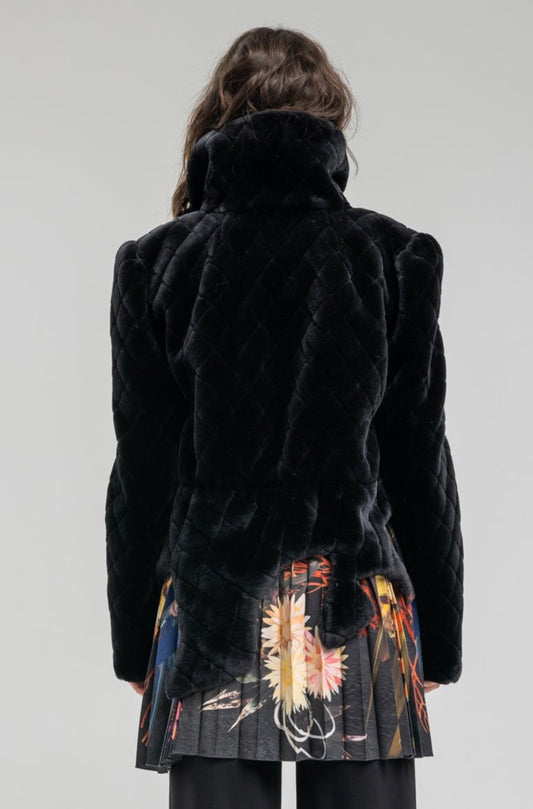 faux fur coat with unique stand collar