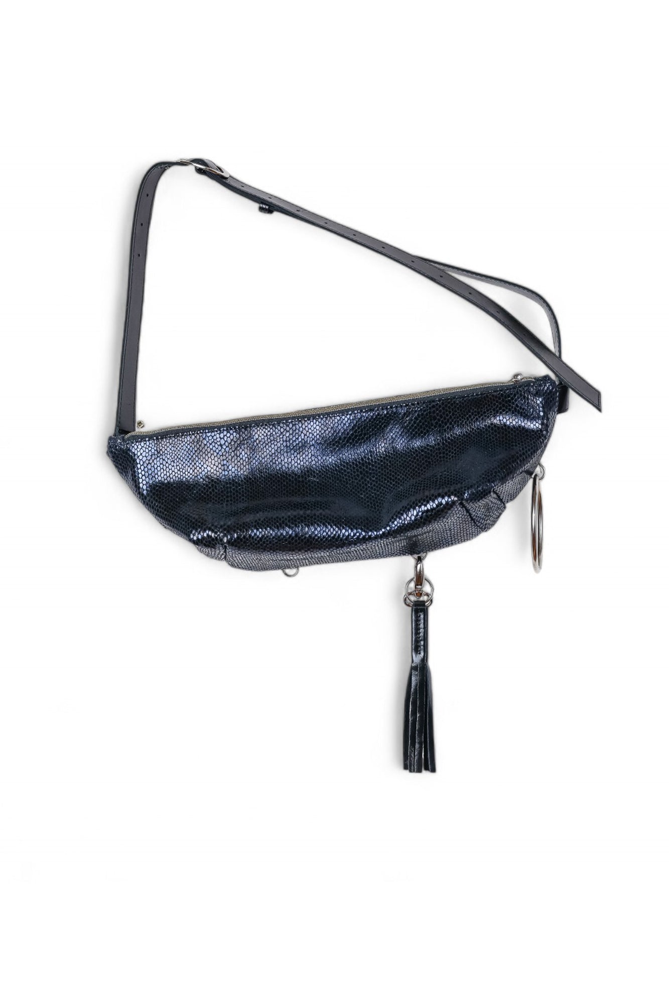 Embossed leather bag with adjustable leather strap
