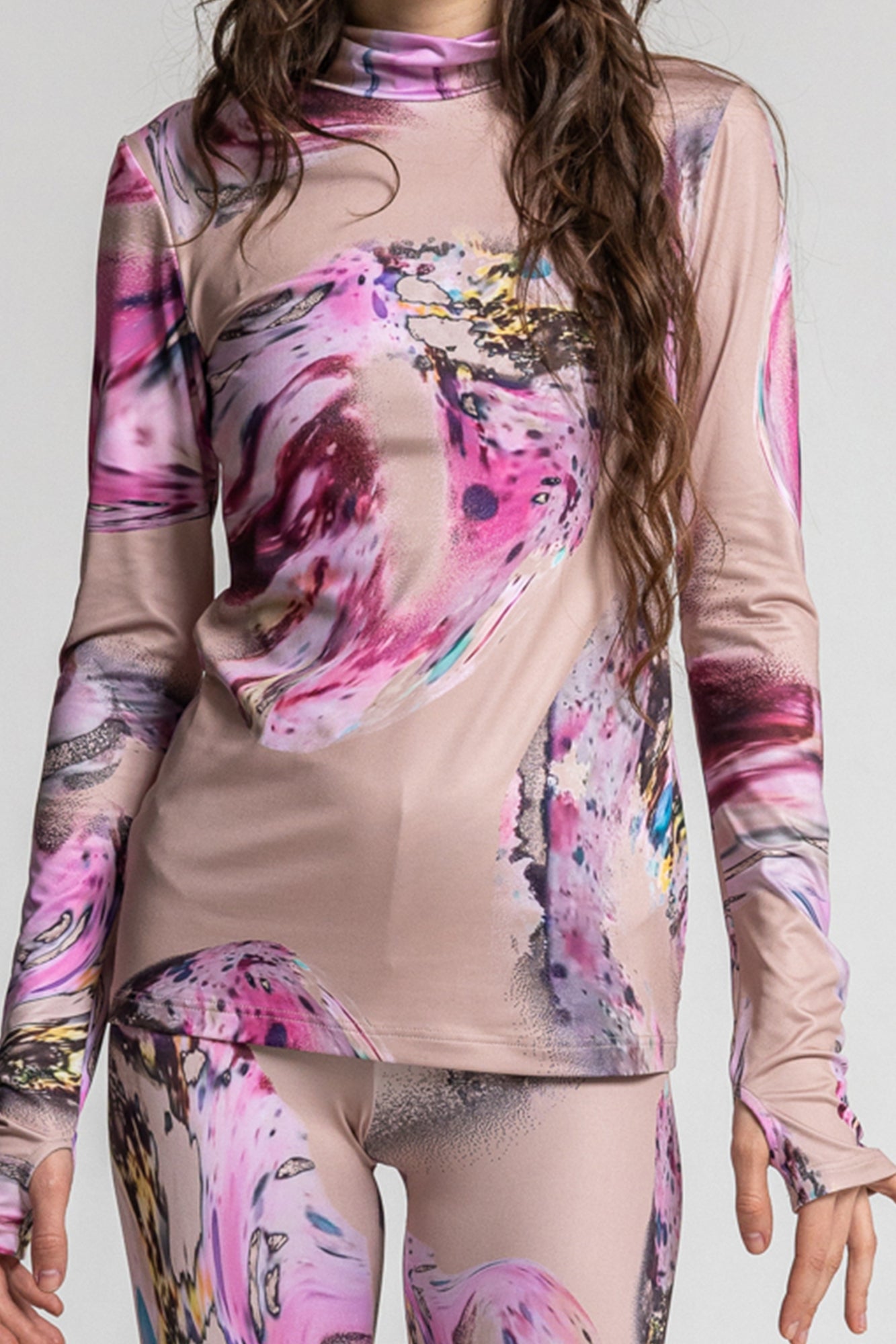 turtleneck with swirling opal print design