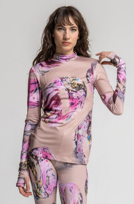 opall like printed top on pale pink base from synthetic jersey fabric