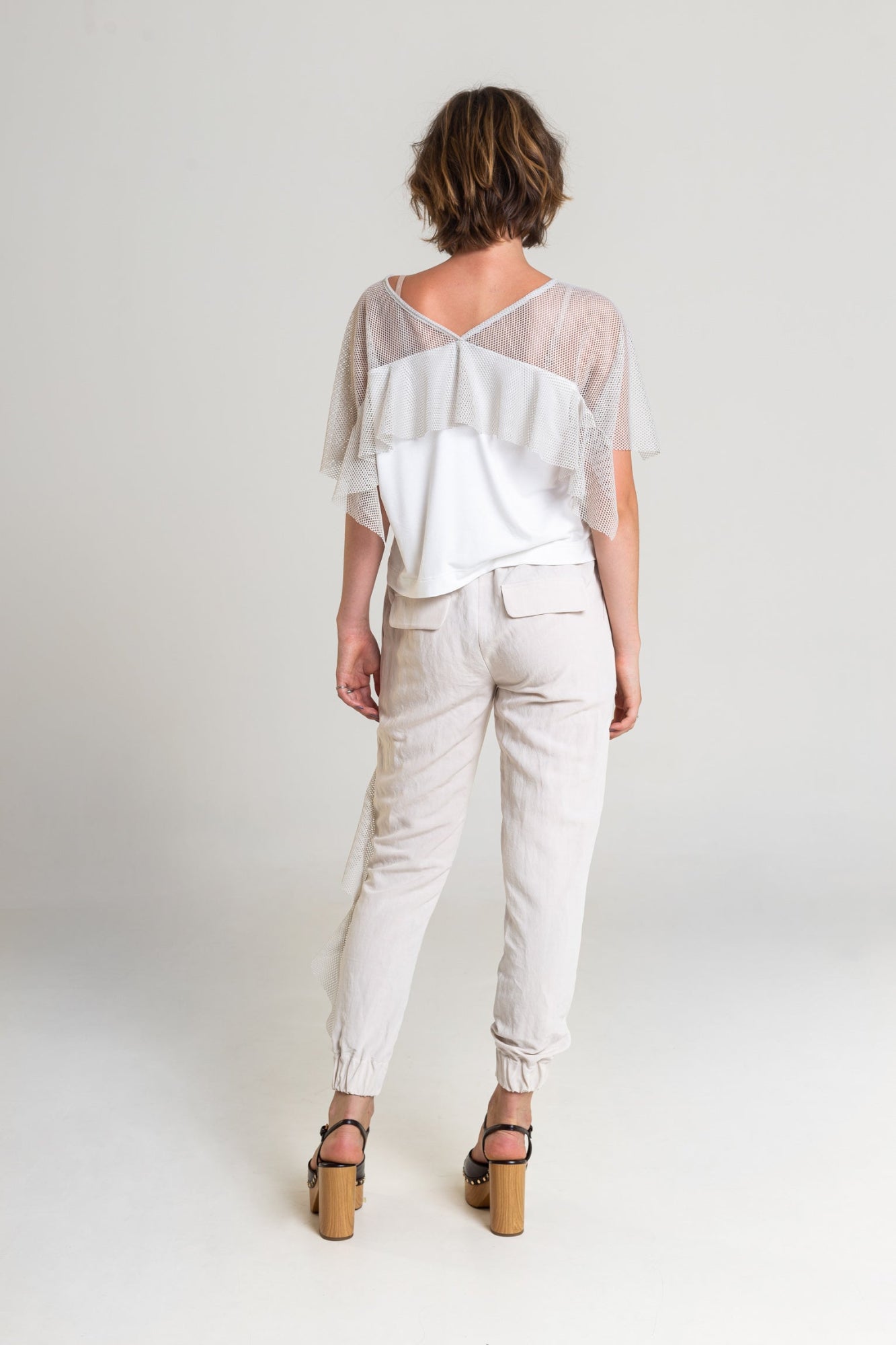 slim fit pants with frills on side artista budapest