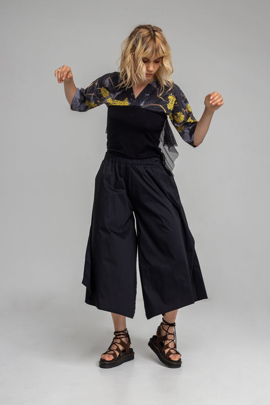 REA black wide leg culottes