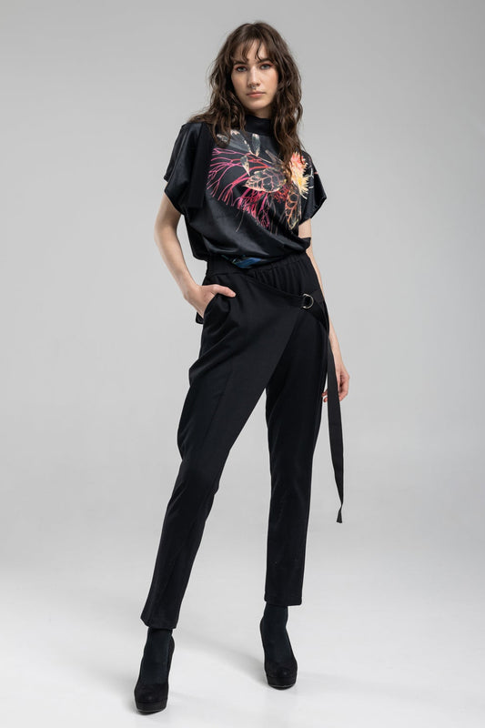Black viscose jersey blend trousers