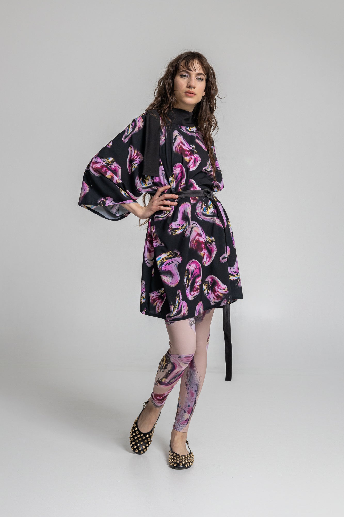 Rose Silky High Neck Mini Dress