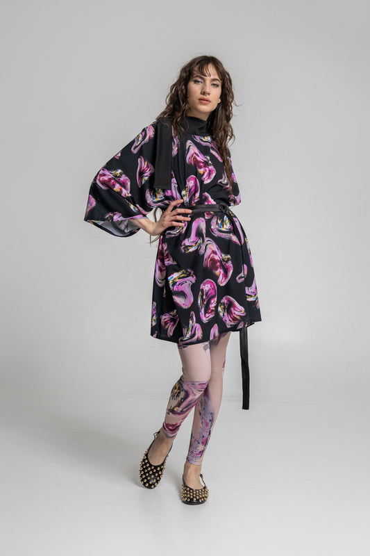 Rose Silky High Neck Mini Dress