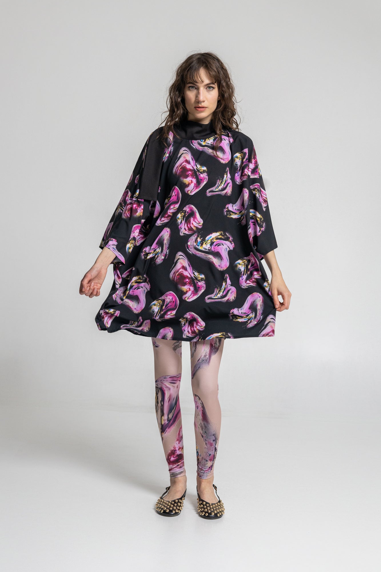 Rose Silky High Neck Mini Dress