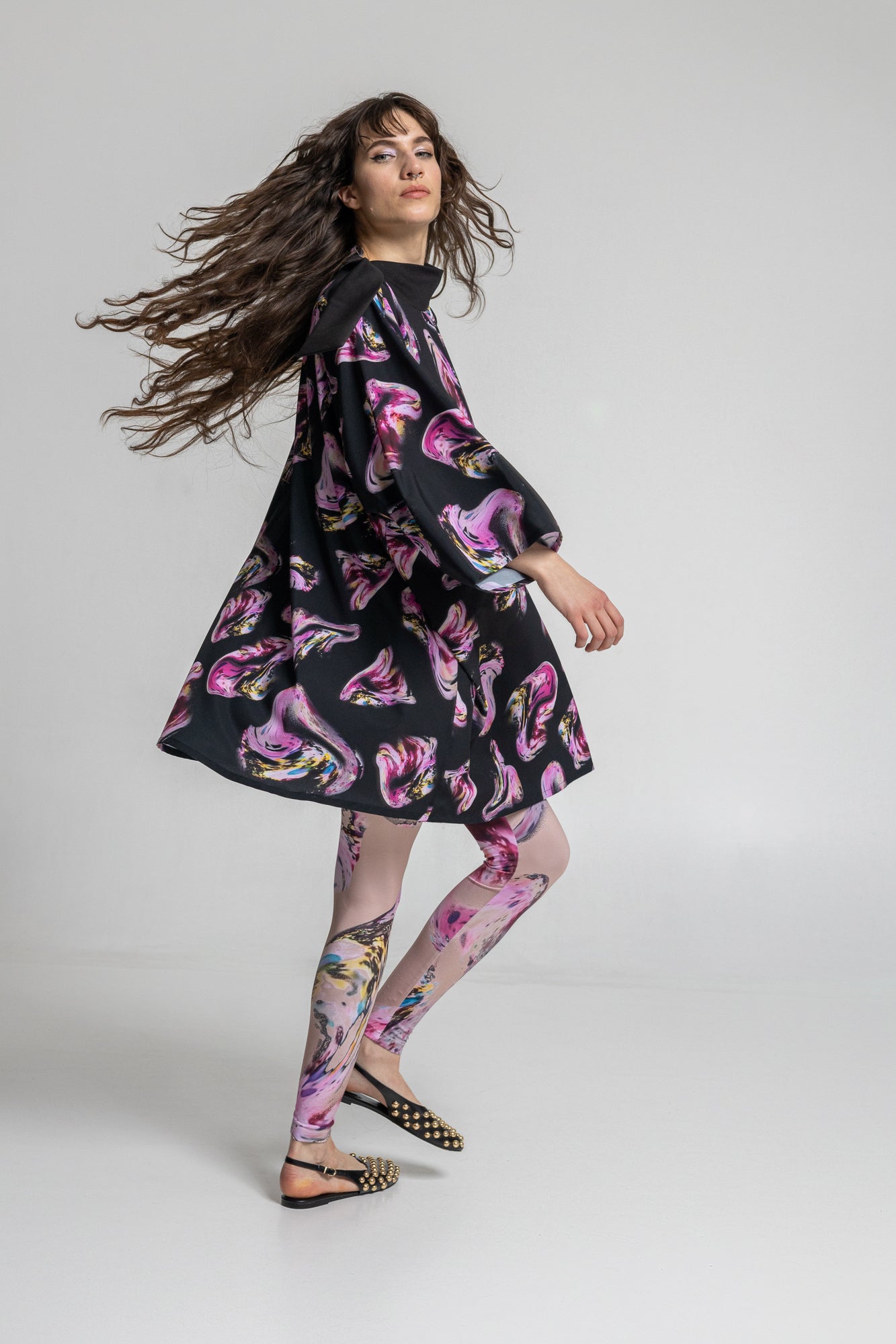 Rose Silky High Neck Mini Dress